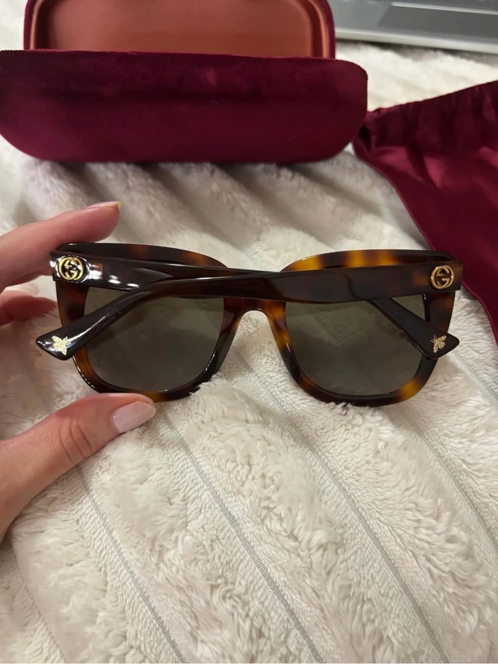 Gucci Brown Oversized Square Sunglasses with Burgundy Case